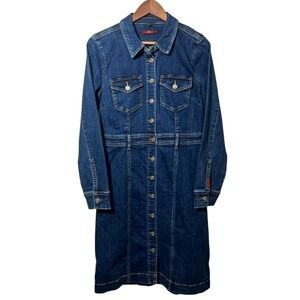 7 For All Mankind Denim Shirt Dress L Lapis Long Sleeve Button Front Y2K Western
